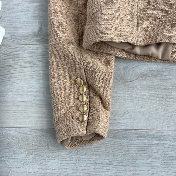 🥒 House of Harlow 1960 Double Breasted Tweed Crop Blazer Jacket Gold Buttons M - Picture 7 of 11
